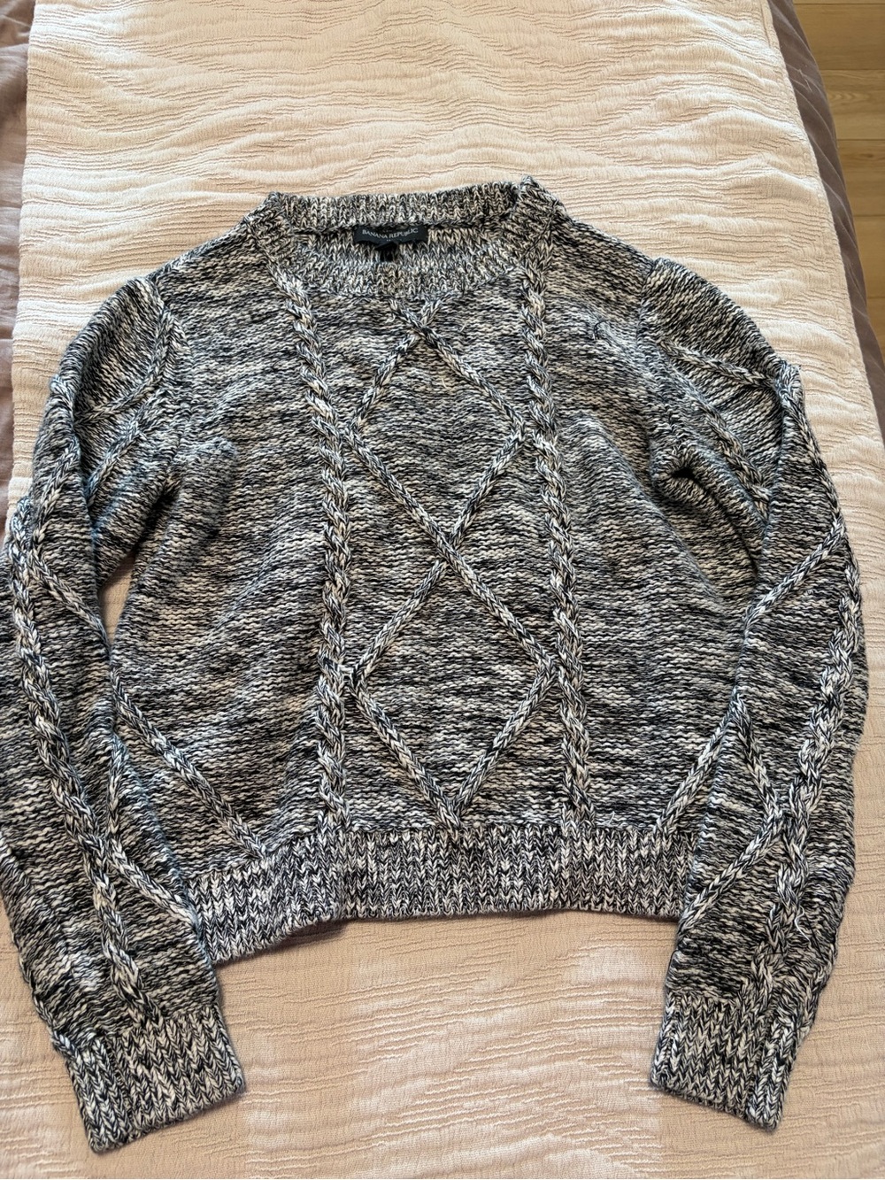 Banana Republic Black & White Marled Cable Knit Crew Sweater